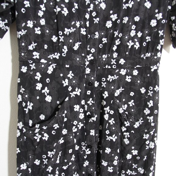 THE KIT. Cobie Midi Shirtdress Black White Primrose Floral Button Front Size 6 - Picture 7 of 13
